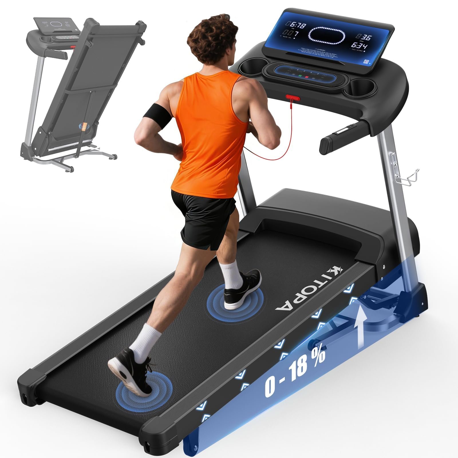 712h6ZO7yhL-1 Kitopa Laufband für Zuhause, klappbar, 48 × 120 cm Lauffläche, 18 % Steigung – Bild 1