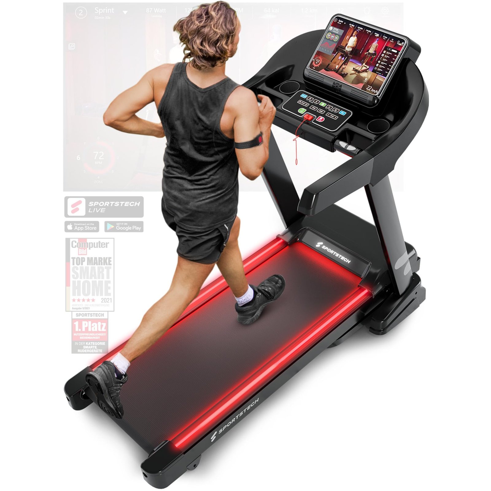 71DvR7Im1nL-1 Sportstech F37s Laufband für Zuhause, klappbar, bis 150 kg Nutzergewicht – Bild 1