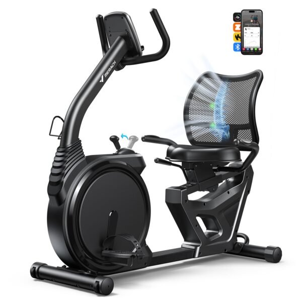 MERACH Liegeergometer mit 8 Widerstandsstufen, Bluetooth, App, LCD-Display & Herzfrequenzsensoren